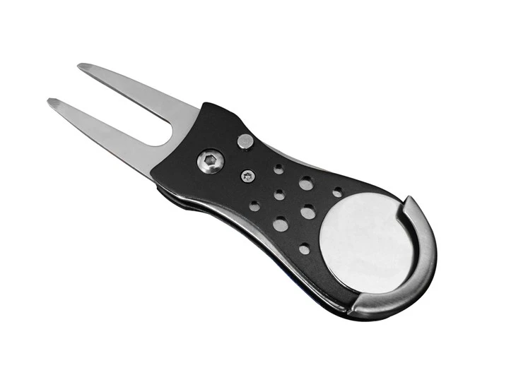 Golf Divot Repair Tool With Magnetic Ball Marker, Metal And Foldable Design